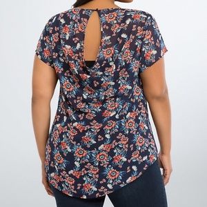 Torrid Floral Chiffon Drape Back Top